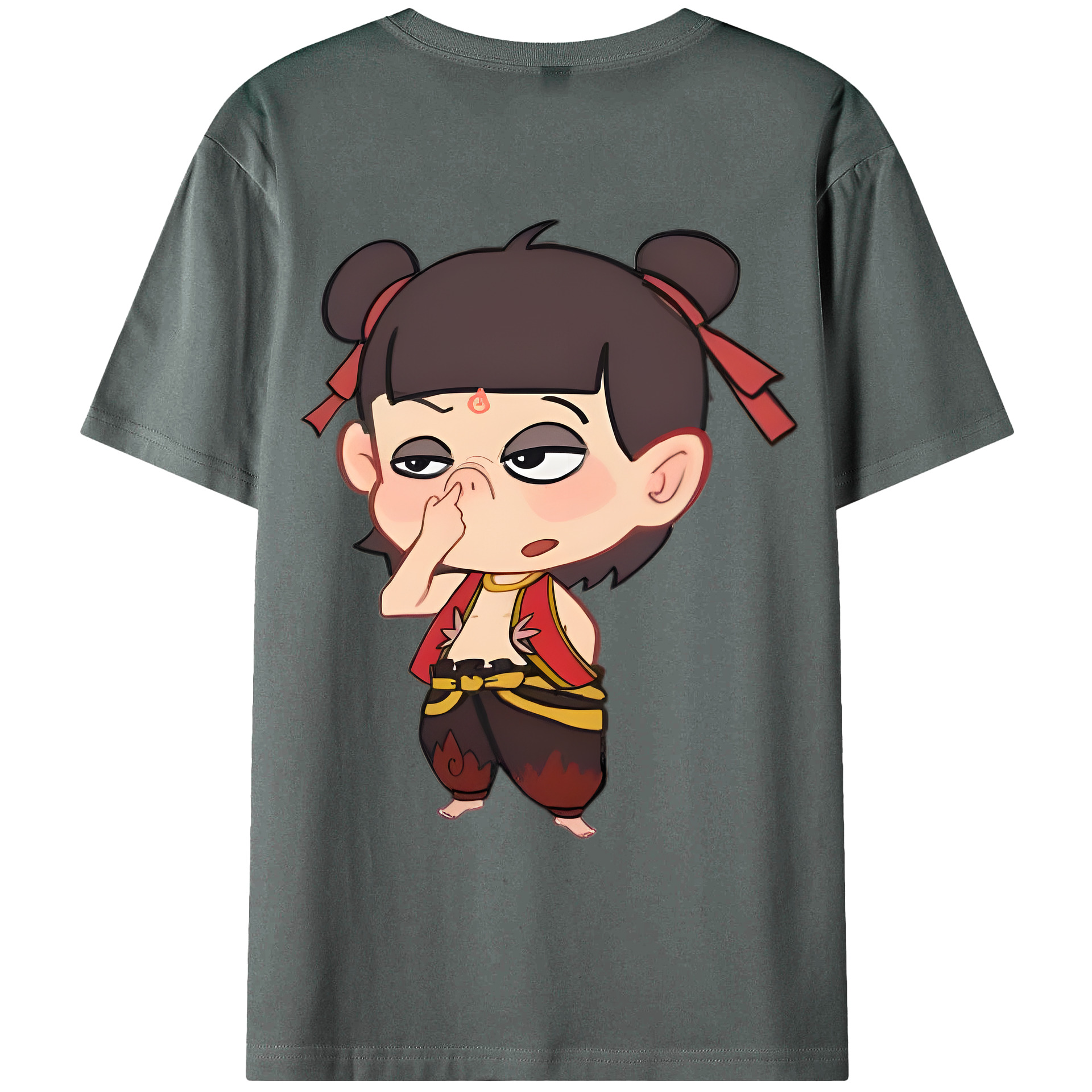 （画像用） Ne Zha 2 ナタ 魔童の大暴れ 綿100％ メンズ半袖Tシャツ（バックプリント） 通気性